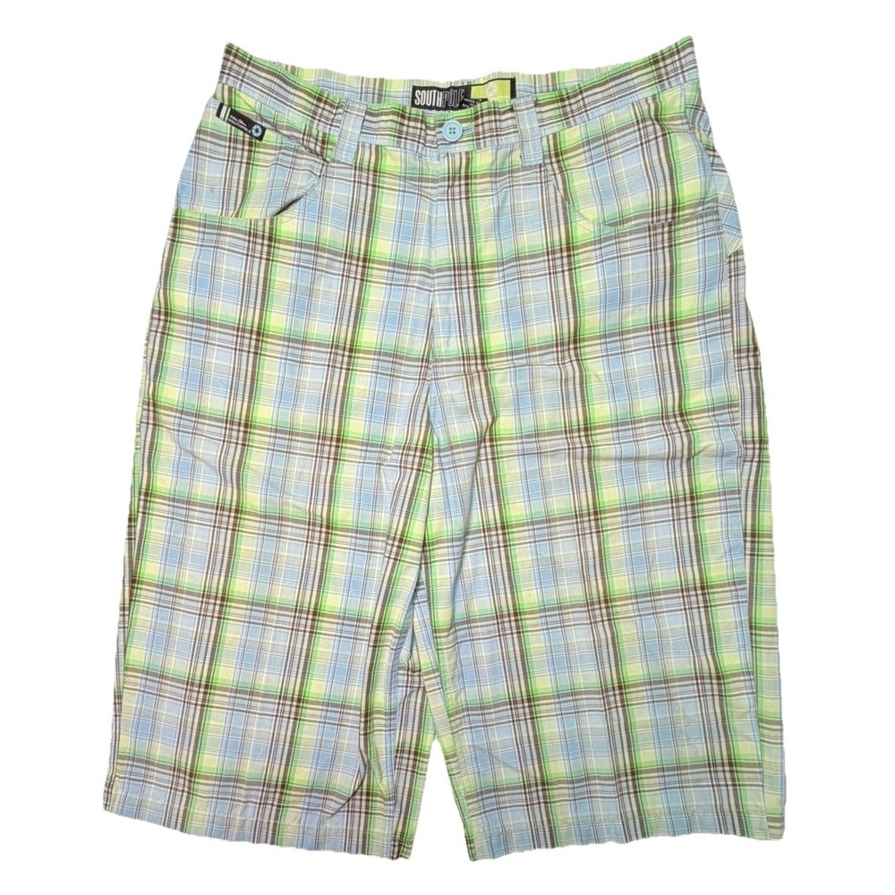 Y2K Southpole Plaid Long Shorts Baggy Skater Hip Hop Size 34 Mens 15.5‎ Inseam